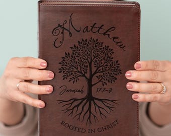 Personalized ESV Wide-Margin Bible, Custom Engraved Name, Rooted in Christ Tree Design, Christian Gift, Bible Gifts for Her, Gifts for Him