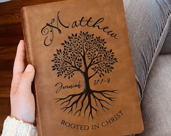 Personalized NASB Wide Margin Bible, Custom Engraved Name, Rooted in Christ Tree Design, Christian Gift, Bible Gifts for Her, Gifts for Him
