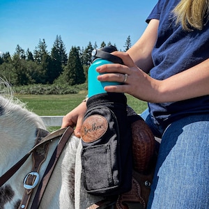 Horse Saddle Water Bottle Holder Personalized Multi Pocket Horse Saddle Drink Holder up to 40oz Horse Gifts Horse Stuff Horse Tack image 2