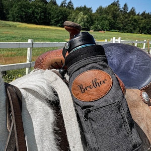 Horse Saddle Water Bottle Holder Personalized Multi Pocket Horse Saddle Drink Holder up to 40oz Horse Gifts Horse Stuff Horse Tack image 1