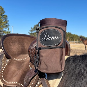 Personalized Horse Saddle Water Bottle Holder, Brown, Multi Pocket Horse Saddle Drink Holder up to 40oz, Horse Gifts, Horse Stuff Horse Tack