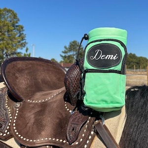 Personalized Horse Saddle Water Bottle Holder, Green, Multi Pocket Horse Saddle Drink Holder up to 40oz, Horse Gifts, Horse Stuff Horse Tack