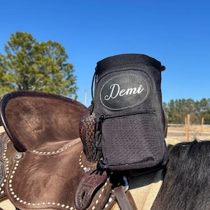 Personalized Horse Saddle Water Bottle Holder, Black, Multi Pocket Horse Saddle Drink Holder up to 40oz, Horse Gifts, Horse Stuff Horse Tack
