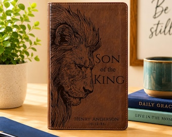 Personalized NLT Super Giant Print Bible, Custom Lion Design with Engraved Name, New Living Translation, Christian Baptism & Wedding Gift