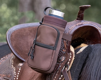 Horse Saddle Water Bottle Holder, Brown Water Holder, Multi Pocket Horse Saddle Drink Holder up to 40oz, Horse Gifts, Horse Stuff Horse Tack