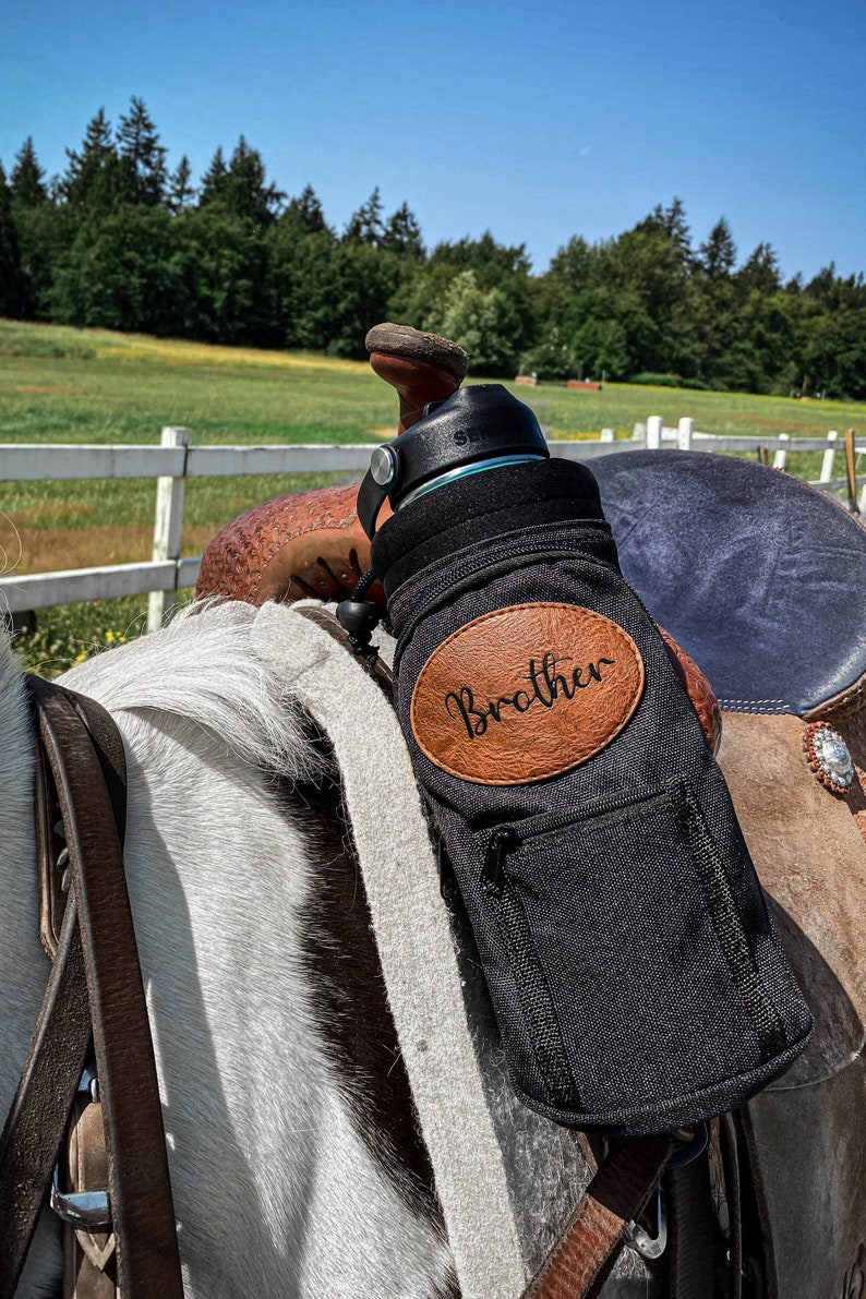 Horse Saddle Water Bottle Holder Personalized Multi Pocket Horse Saddle Drink Holder up to 40oz Horse Gifts Horse Stuff Horse Tack image 1