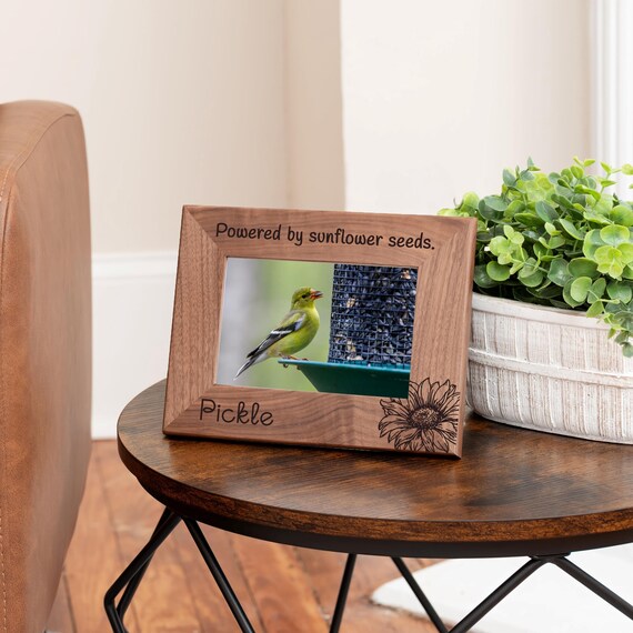 Personalized Bird Picture Frame, Genuine Walnut Bird Photo Frame