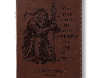 Personalized Bible for Men, ESV Wide Margin, Customized Bible Engraved Name, Knight Warrior Design, Christian Gift, Bible Gifts for Him