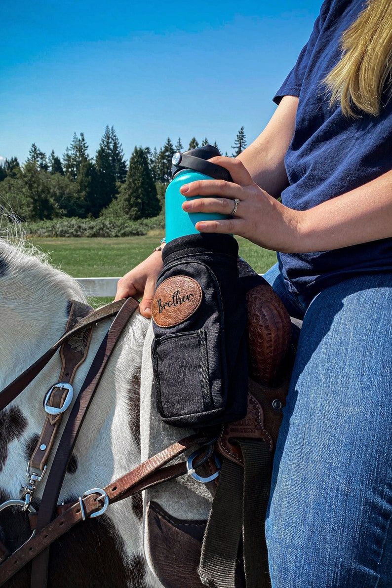 Horse Saddle Water Bottle Holder Personalized Multi Pocket Horse Saddle Drink Holder up to 40oz Horse Gifts Horse Stuff Horse Tack image 2