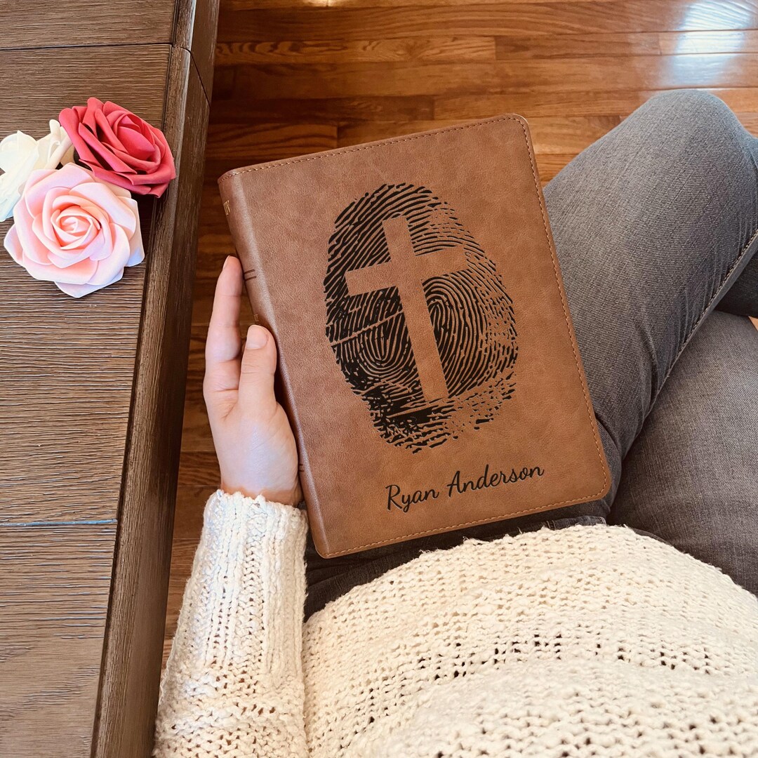Personalized KJV Bible, Custom Fingerprint & Cross Design With Name ...