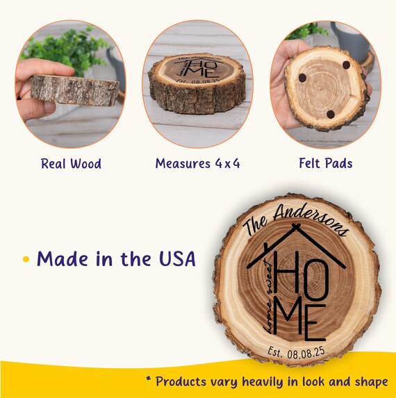 新築祝いコースターセット、本物の木製コースター、アメリカ製、住宅