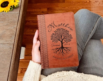Personalized KJV Study Bible, Custom Engraved Name, Rooted in Christ Tree Design, Christian Gift, Bible Gifts for Her, Gifts for Him