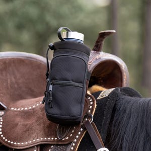 Horse Saddle Water Bottle Holder, Black Water Holder, Multi Pocket Horse Saddle Drink Holder up to 40oz, Horse Gifts, Horse Stuff Horse Tack