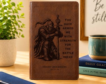 Personalized NLT Super Giant Print Bible, Custom Engraved Warrior Design with Name, New Living Translation, Christian Baptism & Wedding Gift