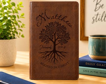 Personalized NLT Super Giant Print Bible, Rooted in Christ Design with Engraved Name, New Living Translation, Christian Baptism Wedding Gift