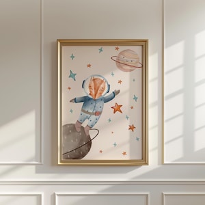 Space Fox Nursery Wall Art |  Cute Astronaut Animal Print | Digital Download | Outer Space Kids Room Decor | Watercolor Galaxy Poster