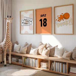 Basketball Set of 3 Prints, Basketball Themed Room Decor, Jersey Custom Name, Basketball Wall Art, Boys Room Decor, Digital Download