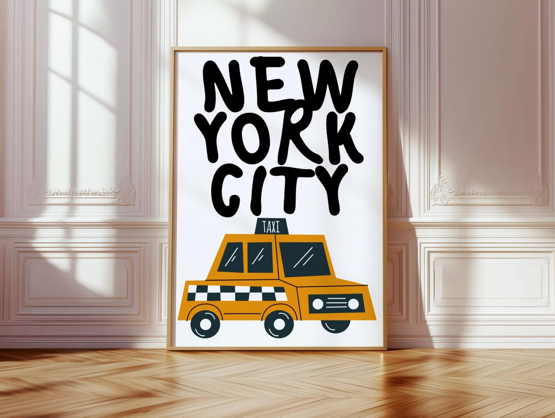 New York City Yellow Taxi Wall Art Print – NYC Cab Typography Poster ...