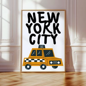 New York City Yellow Taxi Wall Art Print – NYC Cab Typography Poster, Urban Travel Decor, Manhattan Street Art, NYC Wall Decor, Modern City