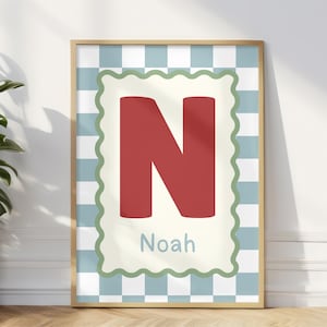Personalized Initial Nursery Print, Custom Name Wall Art, Baby Boy Room Decor, Alphabet Initial Poster, Modern Kids Bedroom Artwork