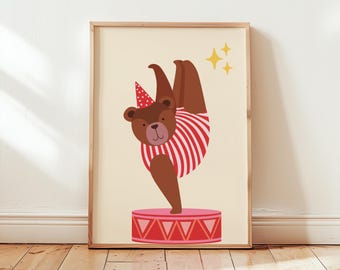 Kinderkamerdecoratie met circusbeerprint: Vintage stijl (digitale download)