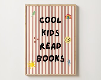 Kids Read Books Print – Playroom, Nursery, Classroom Art (Digital Download)
