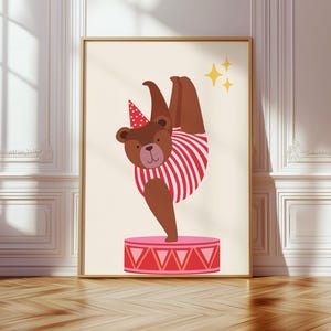 Circus Bear Nursery Print - Printable Vintage Circus Wall Art | Cute Bear Kids Room Decor | Gender Neutral Baby Poster | Playroom Printable
