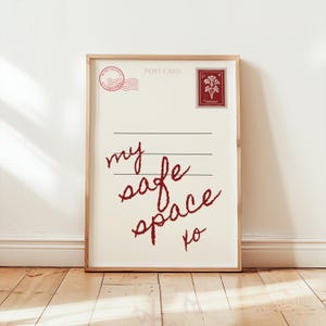 My Safe Space Postkartendruck | Rote minimalistische Wandkunst | Mentale Gesundheit Zitat Druck | Druckbare digitale Datei | Selbstfürsorgegeschenk