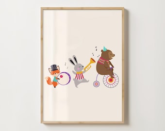 Circus Animal Parade Art Print | Whimsical Nursery Decor (Digital Download)
