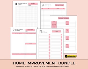 Home Renovation Planner | Room By Room, Home Improvement Organiser | Renovation Tracker - Home Remodeling, Renovation Organizer Bundle