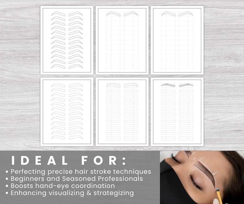 Paper Eyebrows Microblading Hair Stroke Practice Sheets, Eyebrow Mapping, Microblading ...