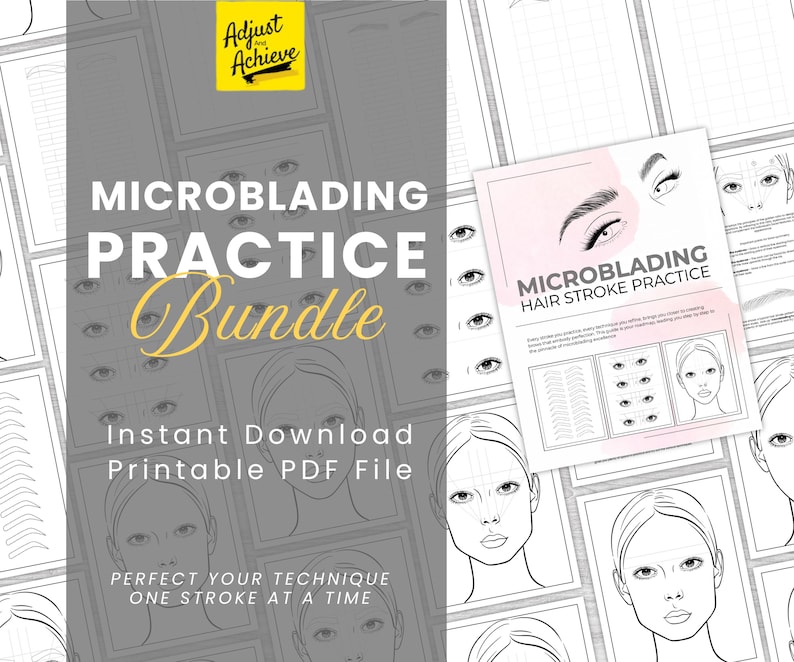 Microblading Practice Template.pdf Microblading Hair Stroke Practice Sheets, Eyebrow Mapping, Microblading ...