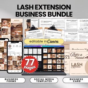 Lash Tech Business Bundle | Redigerbara Canva-mallar, kundformulär, sociala medier och varumärkesbyggande kit – Få ditt företag att växa
