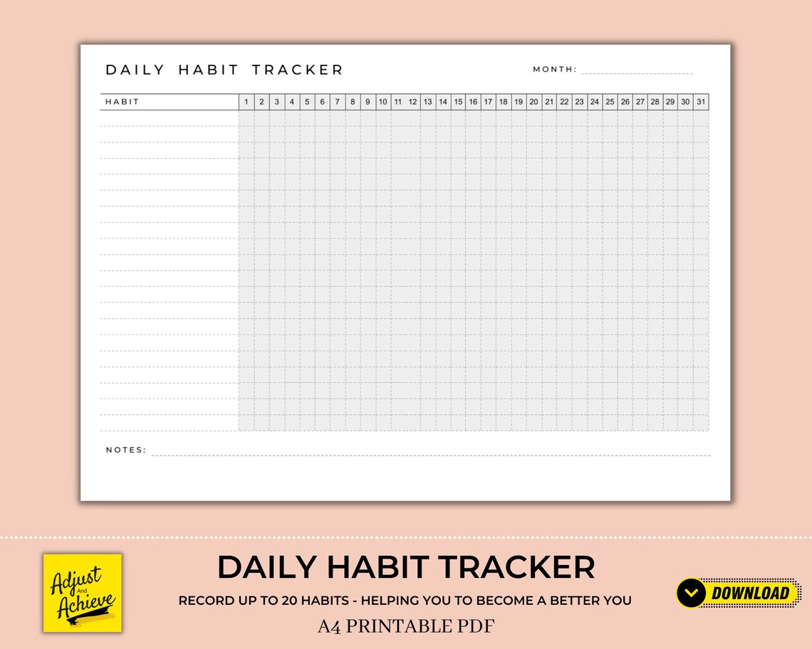 Daily Habit Tracker Printable 30 Day Challenge Habit Progress Chart ...