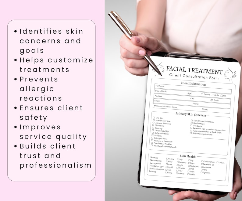 Facial Treatment Form Printable, Client Consultation Form, Esthetician ...