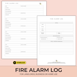 Fire Alarm Testing Log, Smoke Detector Test, Fire Safety Testing, Fire Alarm Testing Record - For Landlords, Schools, Business and Home Use