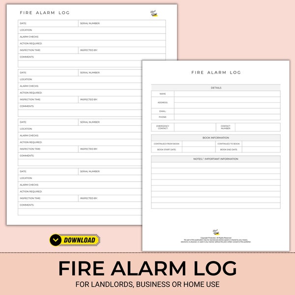 Fire Alarm Testing Log, Smoke Detector Test, Fire Safety Testing, Fire Alarm Testing Record - For Landlords, Schools, Business and Home Use