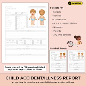 Ouch Report | Printable Accident / Illness Report Form Template For Schools - Daycare - Childminders | Health & Safety | Instant Download