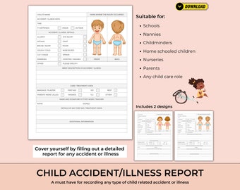 Ouch Report | Printable Accident / Illness Report Form Template For Schools - Daycare - Childminders | Health & Safety | Instant Download