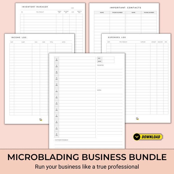 Microblading Templates | SPMU | Microblading Appointment Tracker, Microblading Supplies, Microblading Bundle, Printables for Microbladers