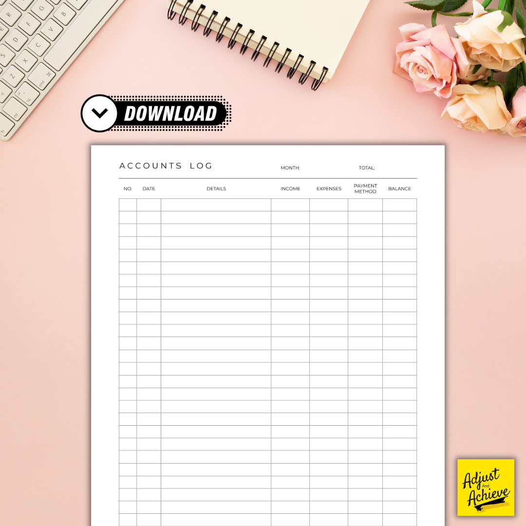 Printable Income and Expense Log | Instant Digital Download ...