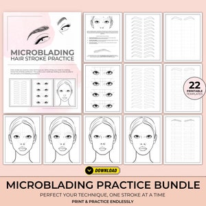 Microblading Hair Stroke Practice Sheets, Eyebrow Mapping, Microblading Training Templates, Microblading Pattern, PMU Training