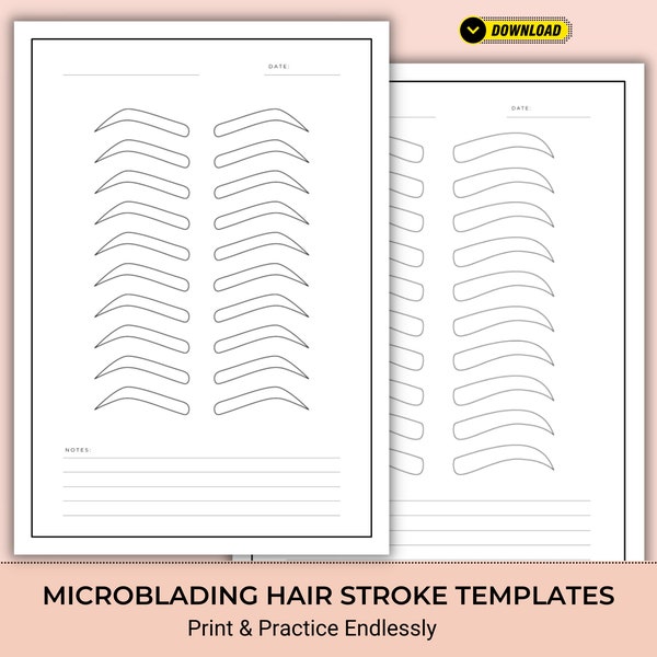 Microblading Template for Student Practise, Eyebrow, Strokes, Training, Permanent Make up, Printable, PMU, Beginners, Instant Download.