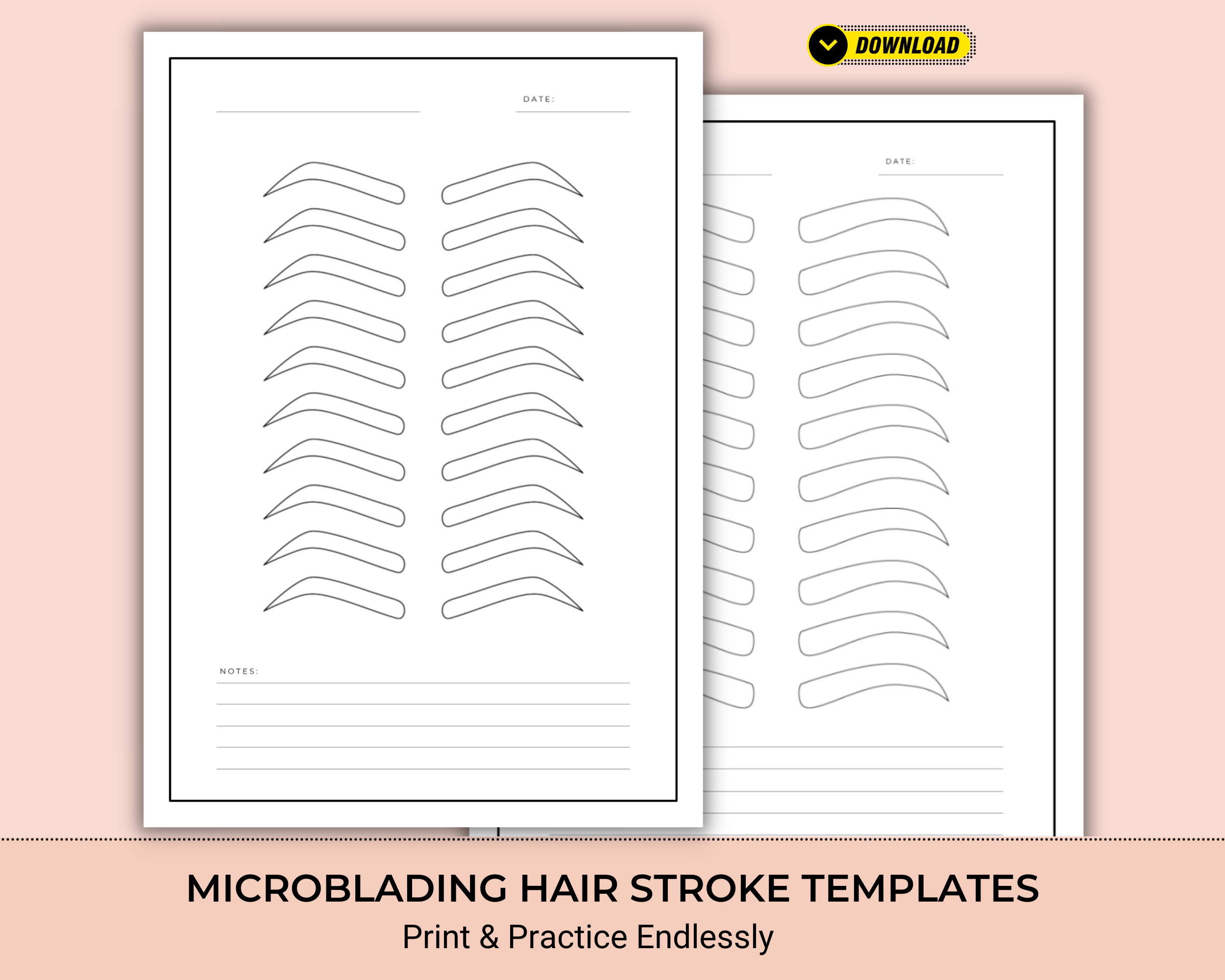 Microblading Template for Student Practise, Eyebrow, Strokes, Training