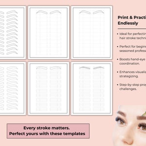 Microblading Hair Stroke Practice Sheets, Eyebrow Mapping, Microblading ...