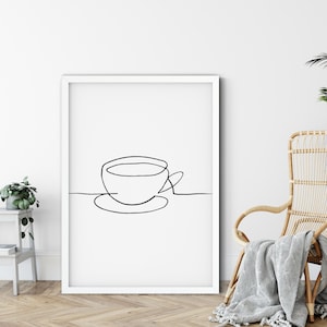 One Line Coffee Cup Poster, Coffee Mug, Coffee Digital Print, Tea Drinking Printable Illustration,Coffee Lover Gift,Minimalist Kitchen Wall