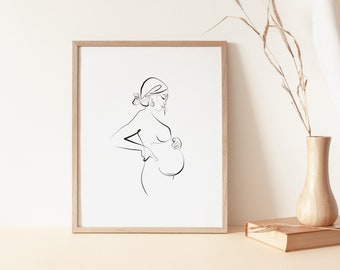 Pregnant woman Fine Line Print, Maternity Art, Mothers Day Gift, Baby Shower Gifts, Mommy Art, Pregnant Prints, Nursery Prints, Nursery Art