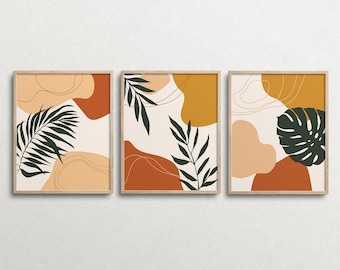 Abstract Art Set of 3, Boho Print Set, Abstract Gallery Wall Set, Printable Modern Art Poster Bundle, Minimal Botanical Print Set