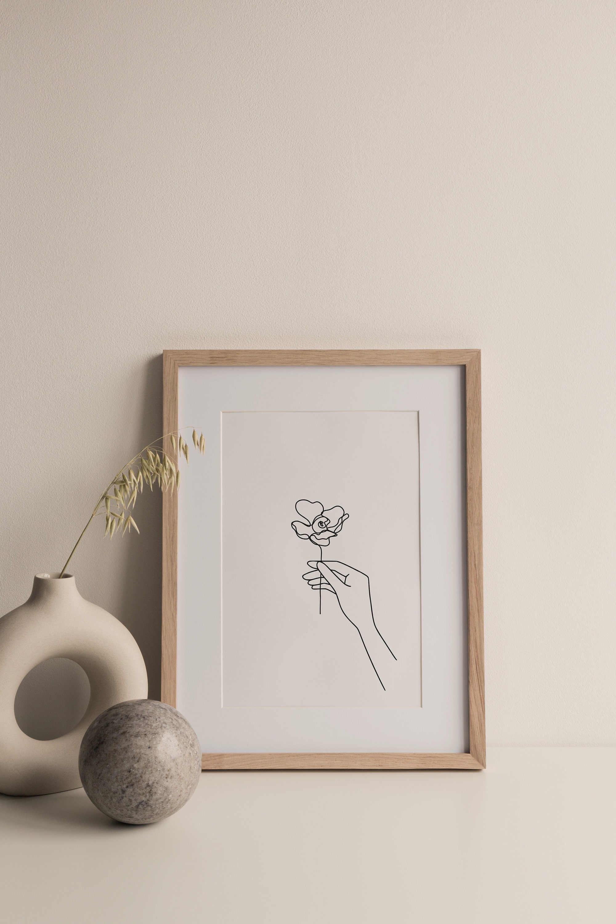 Flower Hand Art Print Flower Line Drawing Flowers Line Art | Etsy