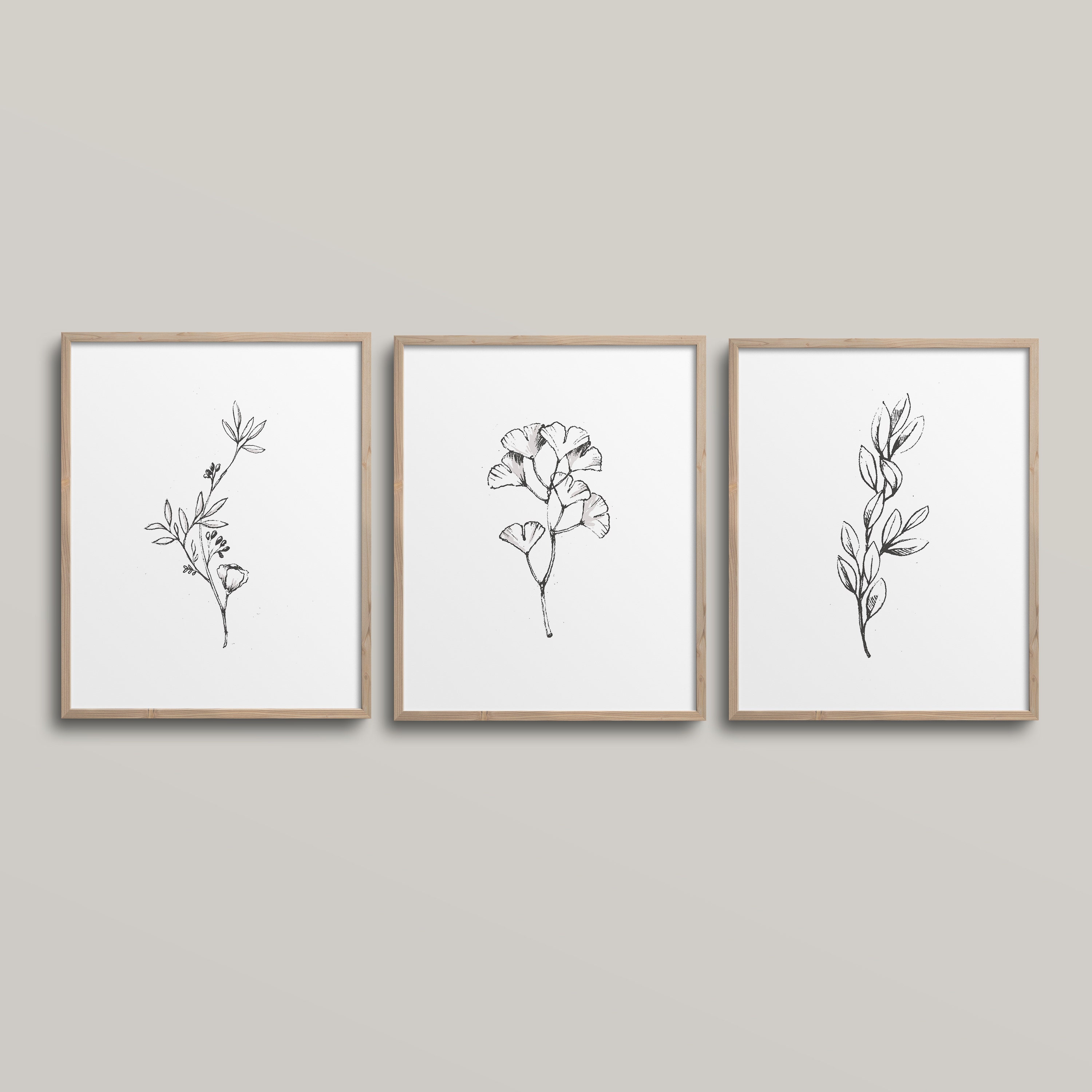 Black & White Botanical Set of 3 Prints Leaf Print Floral | Etsy